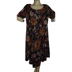 Luxe by Carmen Woman 16W Orange Black Knit Asymmetrical Hem Midi Sheath Dress